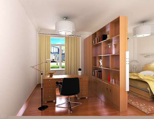 卧室加书房装修效果图 卧室与书房隔断设计不紧凑