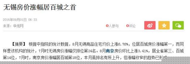 【惊】无锡房价8月份涨幅排全国第一